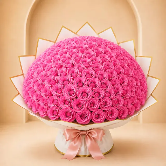 Rose Royale Luxury Pink Rose Ramo Buchón – 100, 150 or 200 Roses