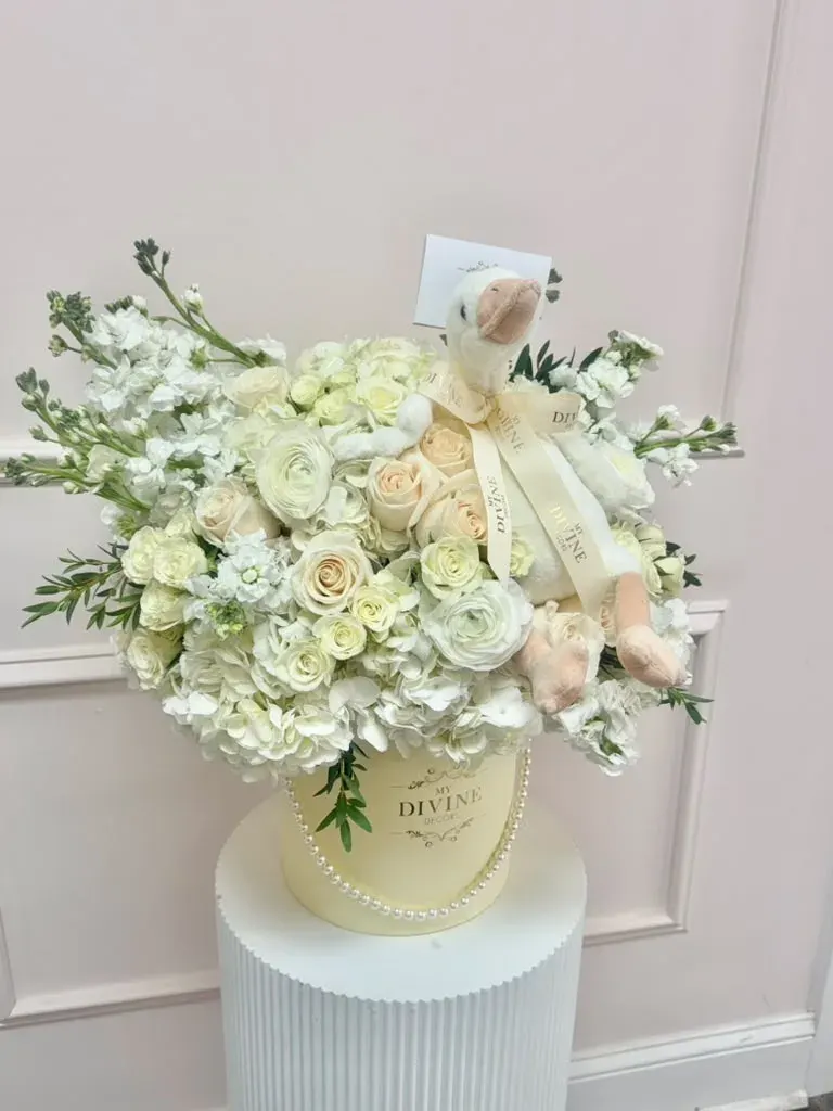 Buttercream Blooms Hat Box with Plushie