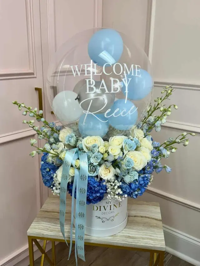 Caja Redonda Premium con Globo Burbuja Floral
