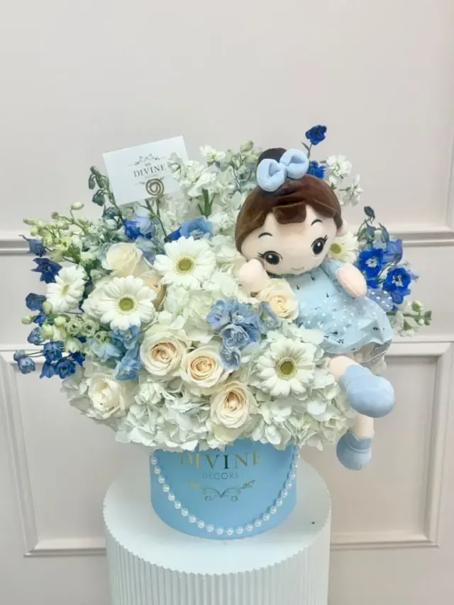 Adorable Floral Hat Box with Plush Doll