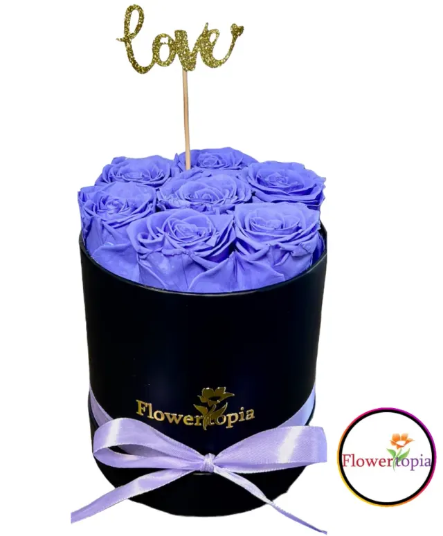 7 Preserved Lavender Roses in A Round Box