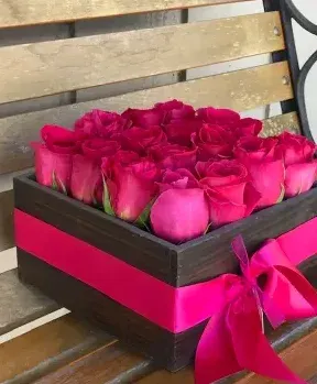 Hot Pink Roses in Rustic Box