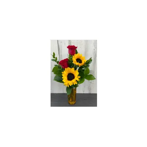 2 Roses With Sunflowers