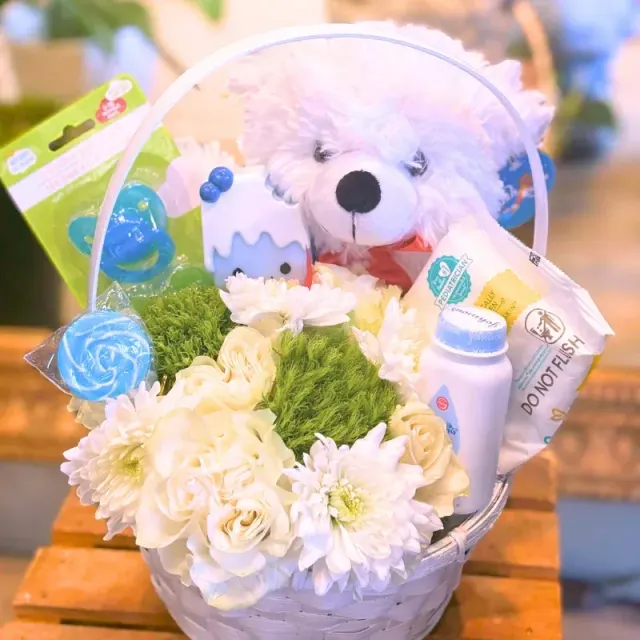 Welcome New Baby Gift Flower Basket