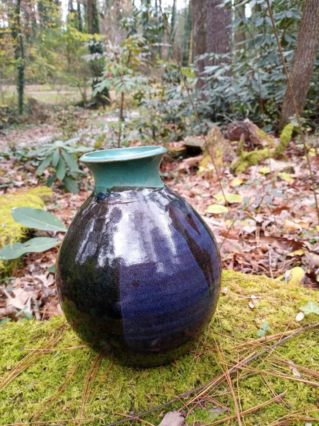 Pottery Vase ~ Black, Purple and Turquoise