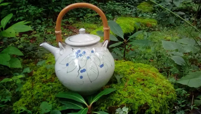 White Teapot With Blueberry Design