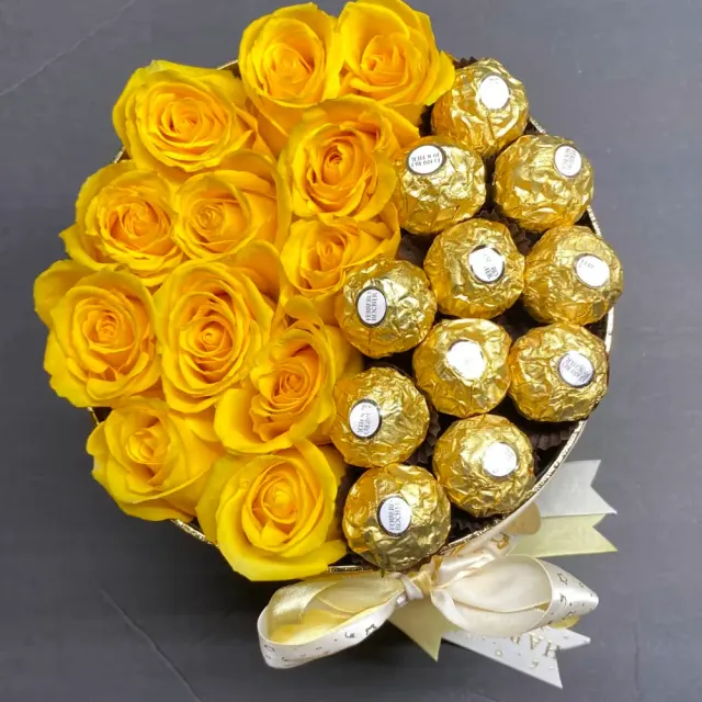 Yellow roses and chocolates