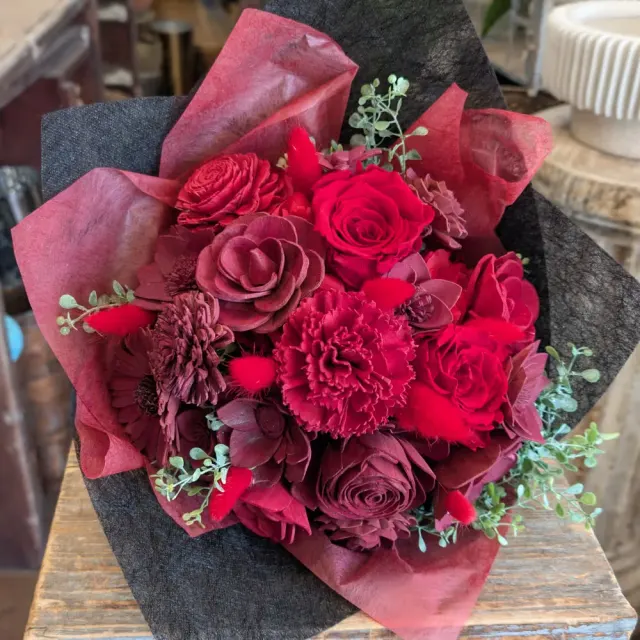 Cabarnet- A Preseved Botanical and Sola Wood Flower Hand Tied Bouquet