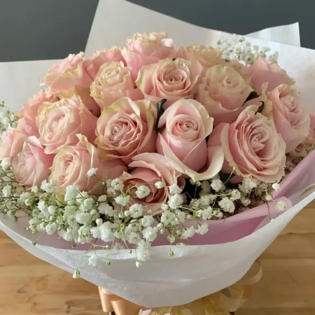 3 Dz. Pink Roses Wrapped Bouquet (PRE-ORDER ONLY)