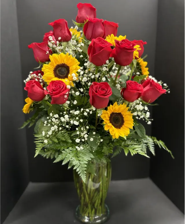 Premium 2 Dozen Roses & Sunflowers