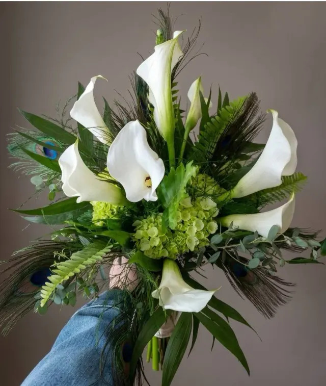 Peacock & Lilies