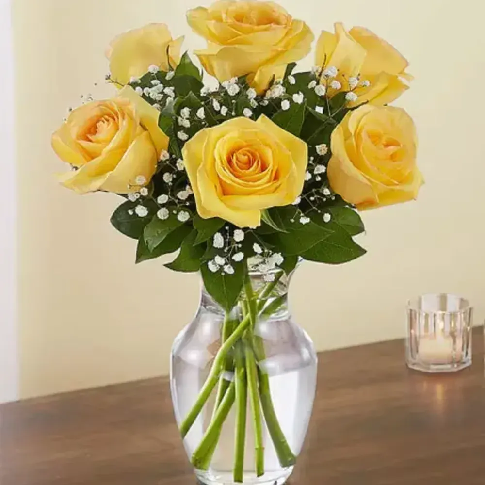 6 Yellow Rosed Vased