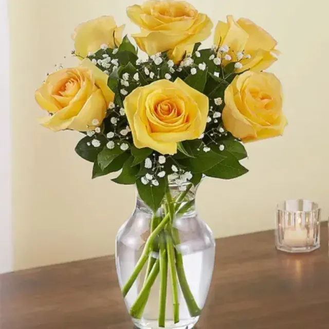 6 Yellow Rosed Vased
