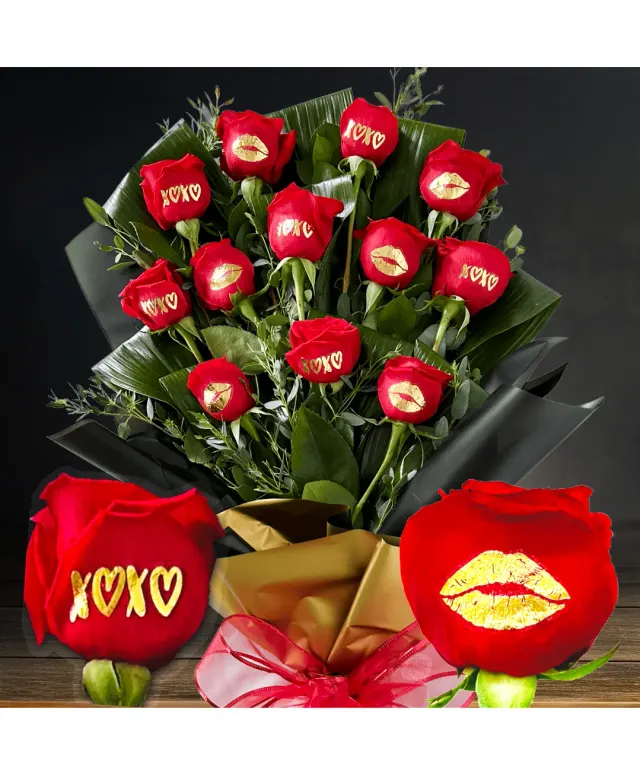 Flirty Kisses Dozen Premium Red Roses