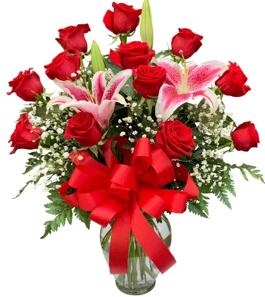 Classic Dozen Roses and Stargazers