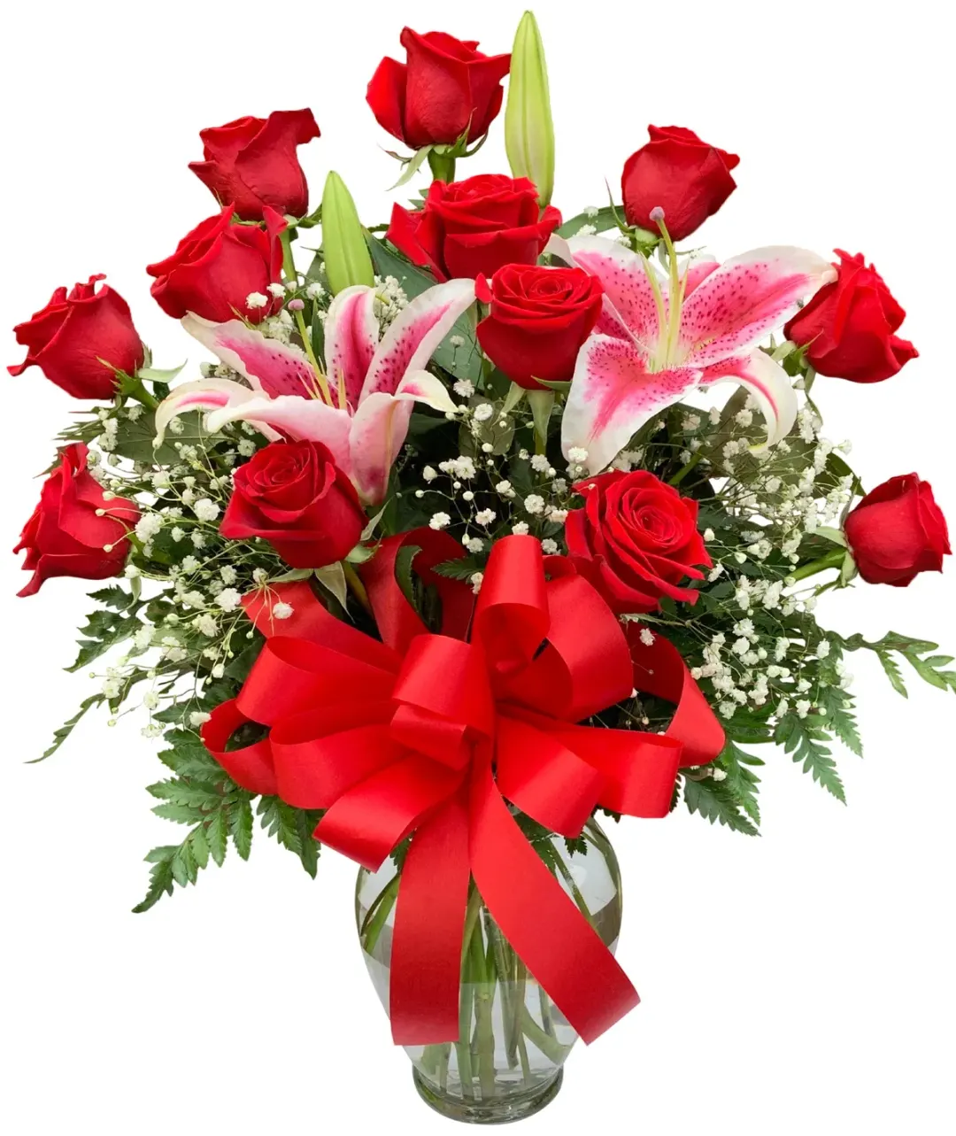 Heartfelt Dozen Roses With Stargazer Lilies