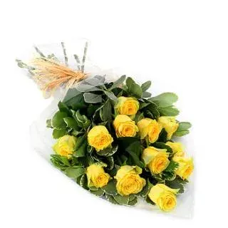 12 Yellow Long Stem Roses Wrapped