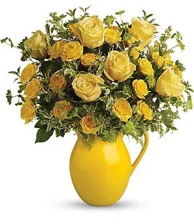 Sunny Pitcher & Yellow Roses for You!
