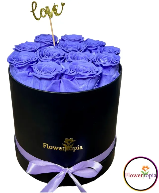 12 Preserved Lavender Roses in A Round Box