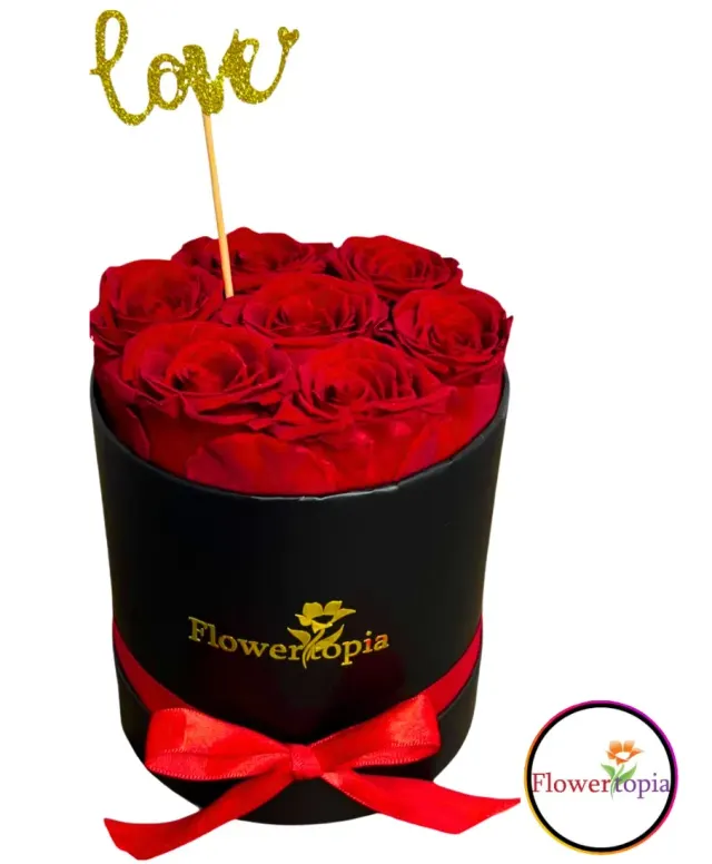 7 Preserved Red Roses in A Round Box
