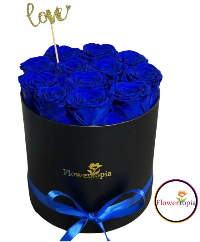 12 Preserved Blue Rose in A Round Box