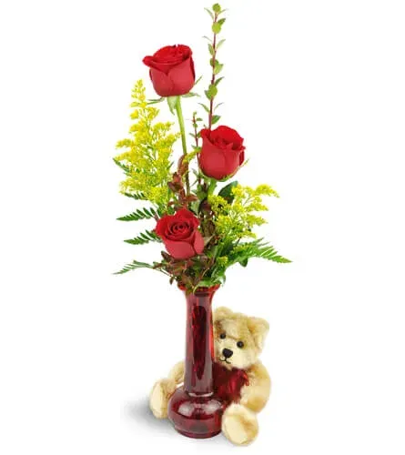 Rose Trio with Plush Bear