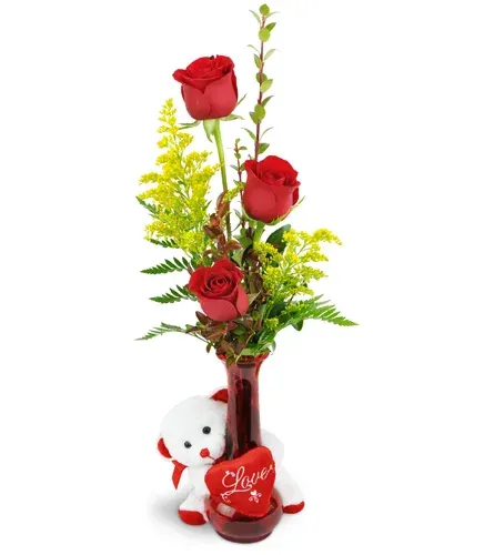 Rose Trio with Love Bear