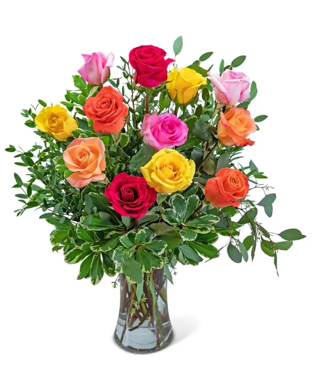 One Dozen Vibrant Roses