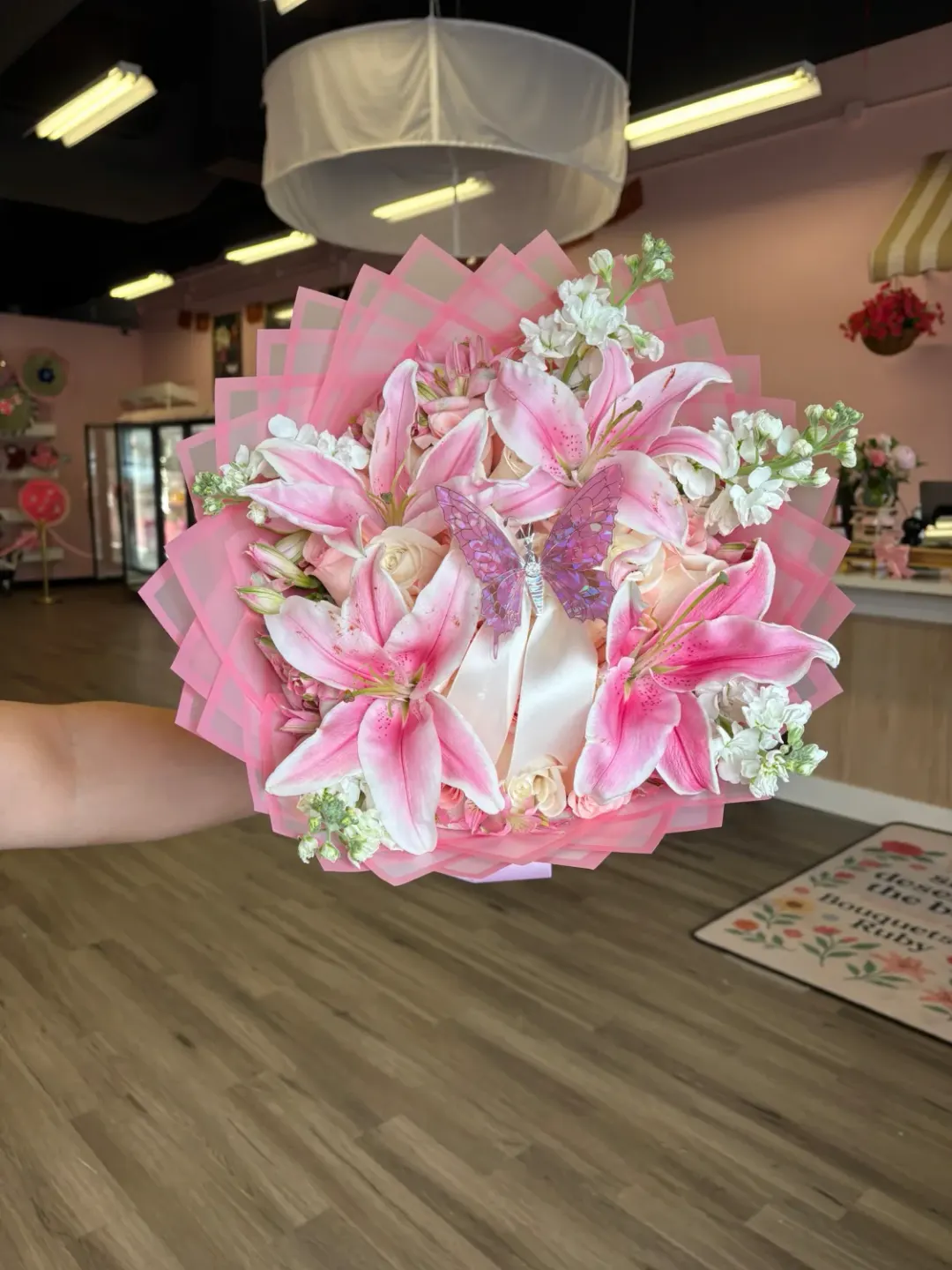 24 Pink and White Roses with Lilies