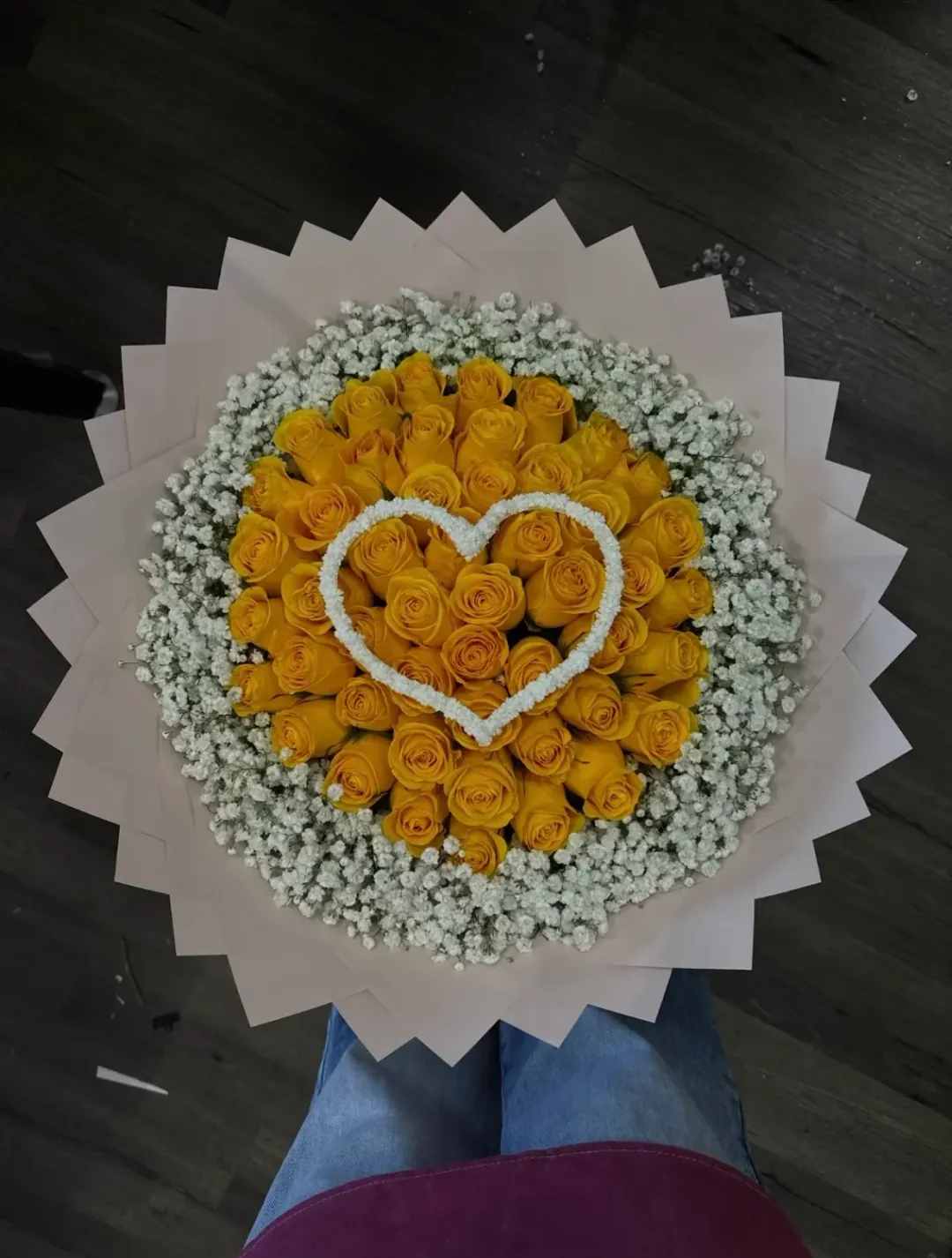 36 Yellow Roses with a Baby's-Breath Heart