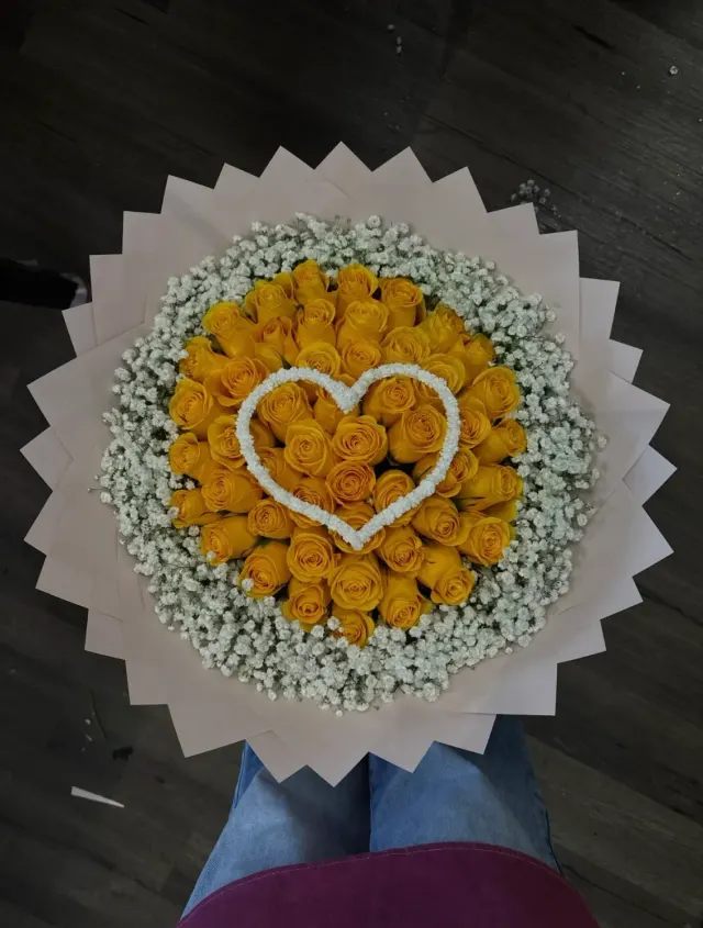 36 Yellow Roses with a Baby's-Breath Heart