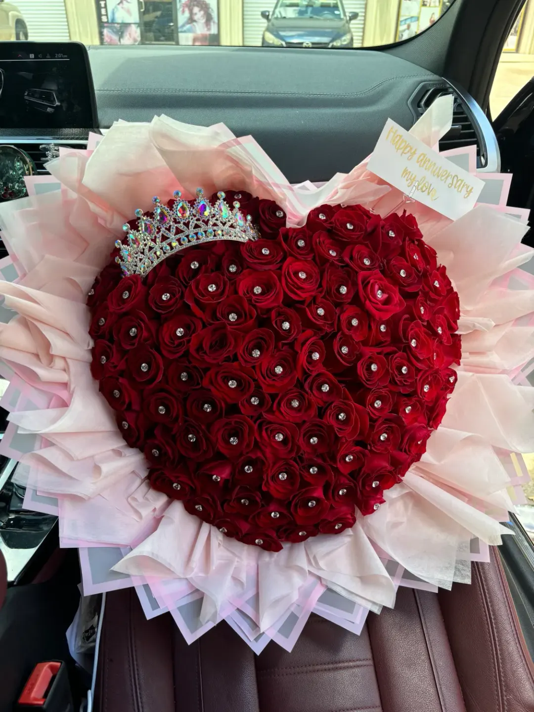 100 Roses Heart-Shaped Diamond Bouquet