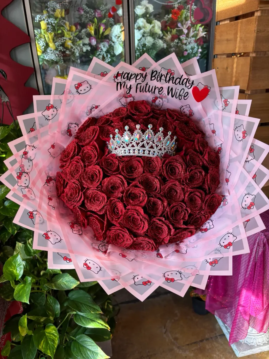 50 Red Glitter Roses for My Queen