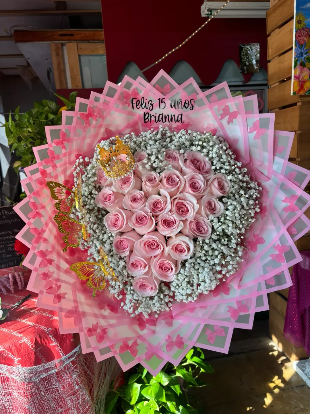 24 Roses Heart with a Baby's-Breath Rim