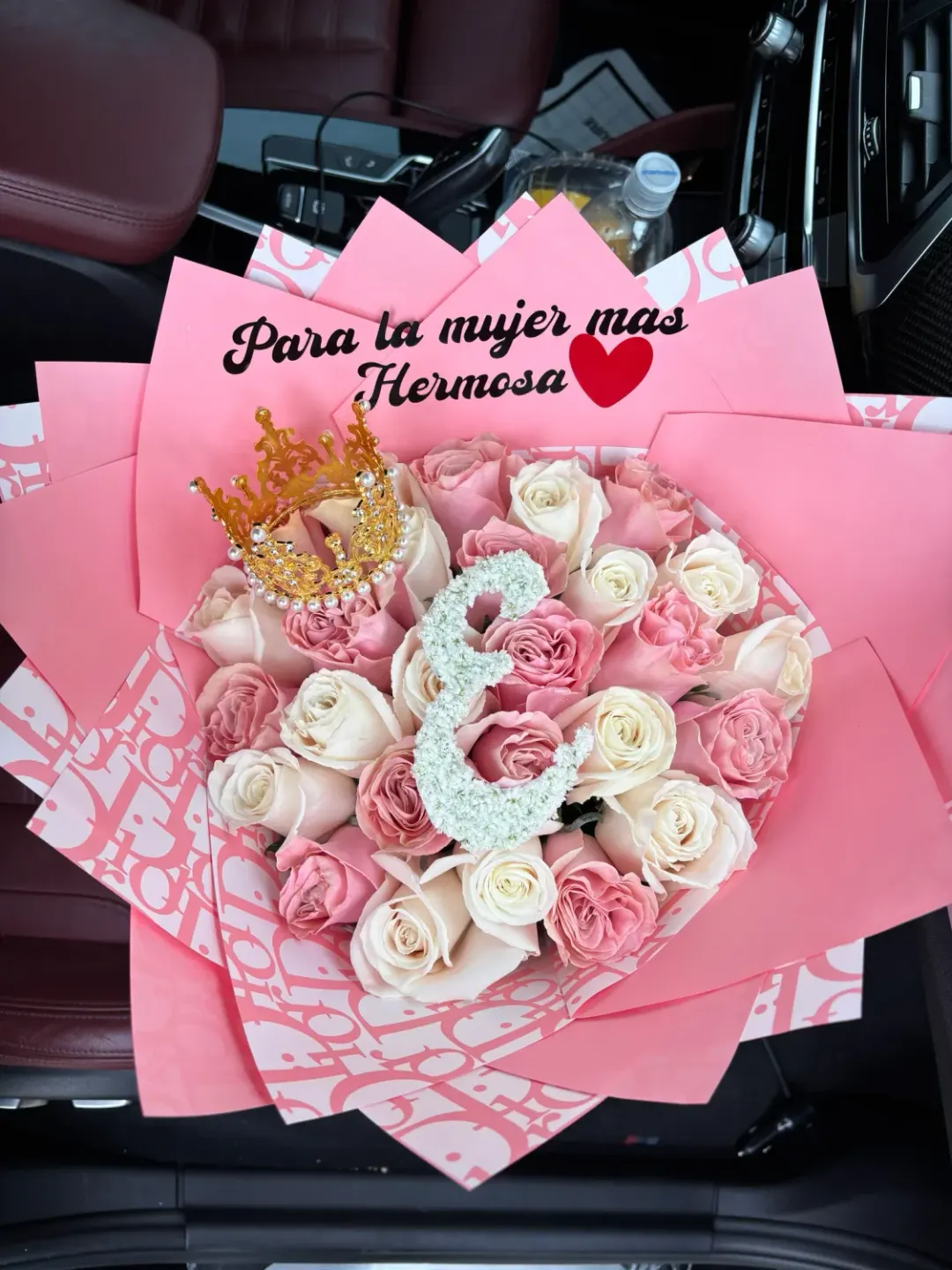 24 Pink and White Roses with an Initial