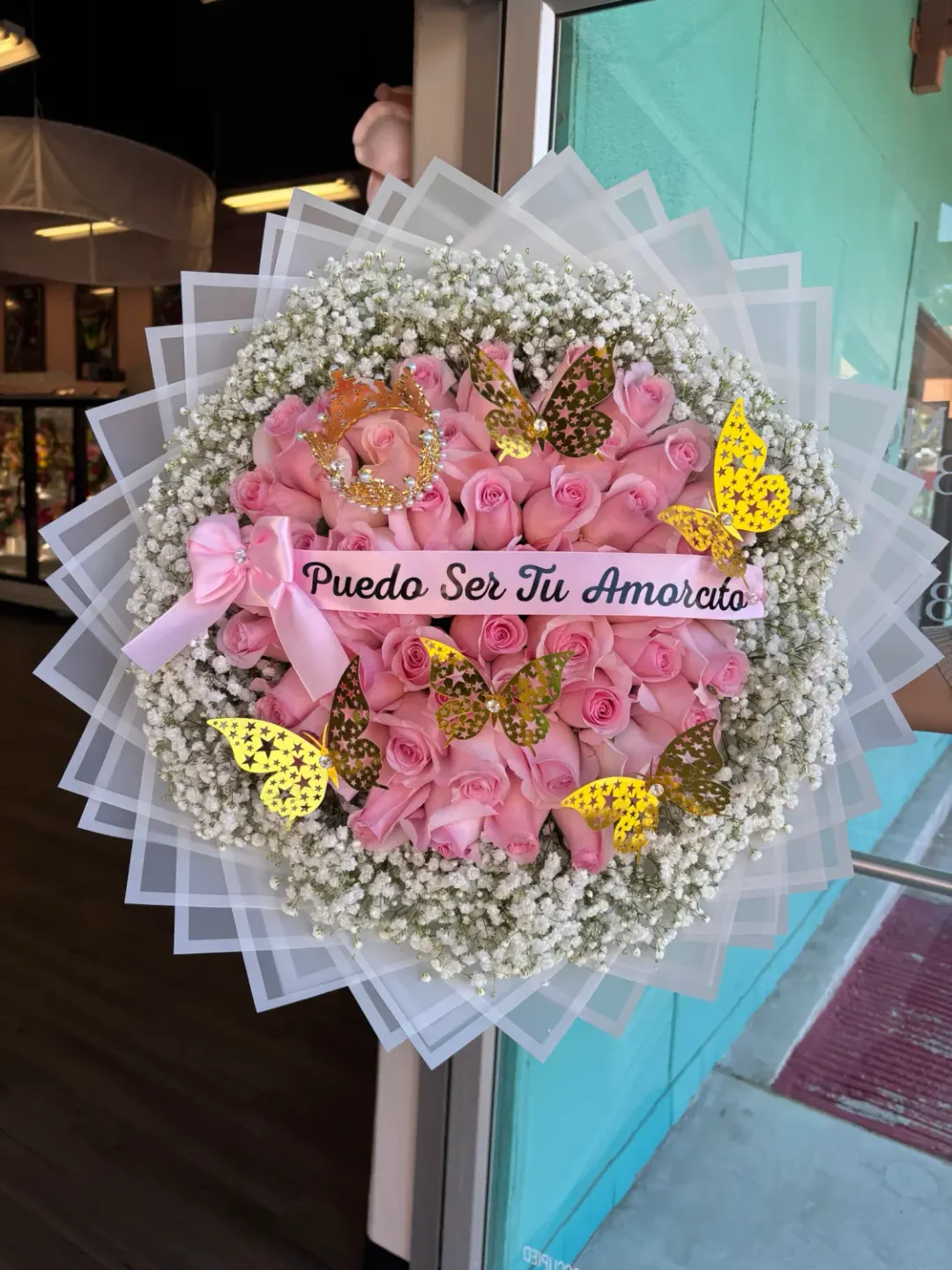50 Pink Roses with Baby's Breath